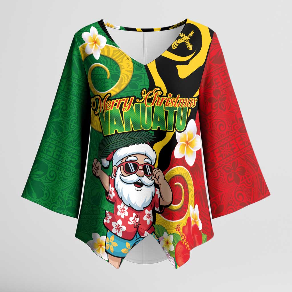Vanuatu Christmas Kimono Sleeve Blouse Funny Santa with Namele and Boar Tusk Tribal LT03 Female Green - Polynesian Pride