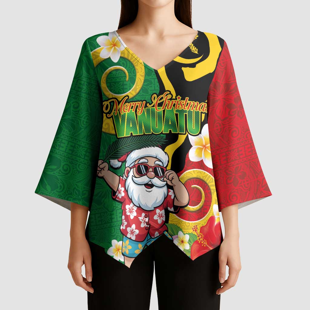 Vanuatu Christmas Kimono Sleeve Blouse Funny Santa with Namele and Boar Tusk Tribal LT03 - Polynesian Pride
