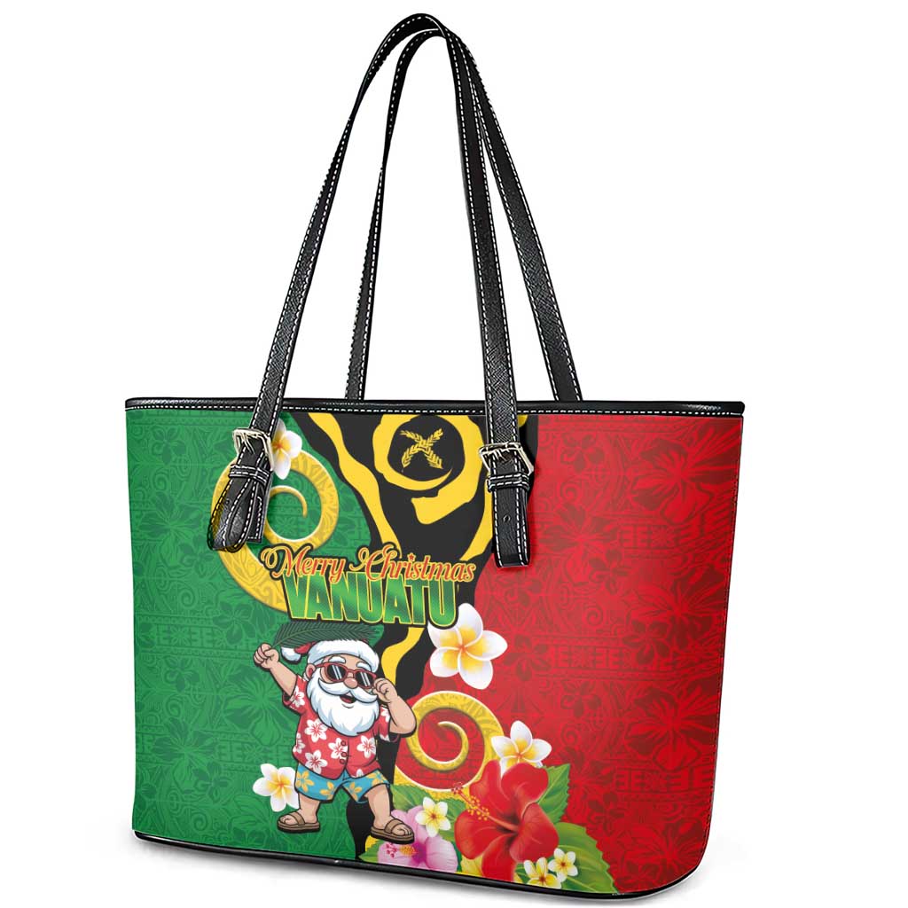 Vanuatu Christmas Leather Tote Bag Funny Santa with Namele and Boar Tusk Tribal - Polynesian Pride