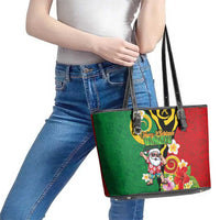 Vanuatu Christmas Leather Tote Bag Funny Santa with Namele and Boar Tusk Tribal - Polynesian Pride