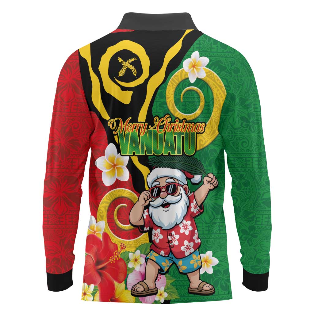 Vanuatu Christmas Long Sleeve Polo Shirt Funny Santa with Namele and Boar Tusk Tribal - Polynesian Pride