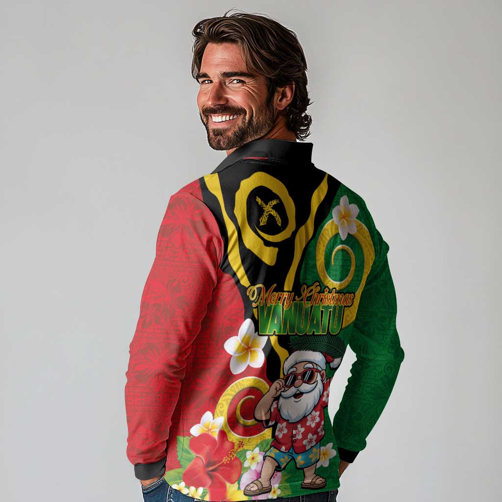 Vanuatu Christmas Long Sleeve Polo Shirt Funny Santa with Namele and Boar Tusk Tribal - Polynesian Pride