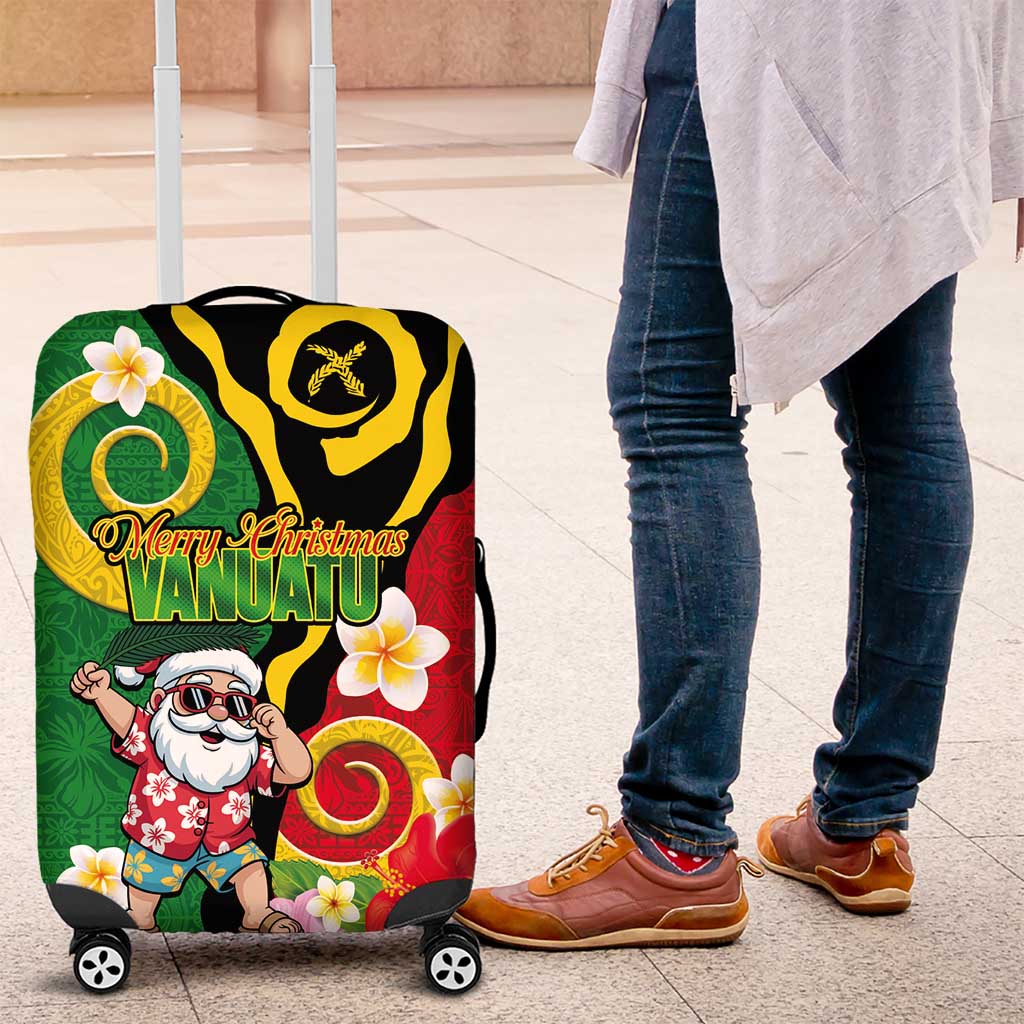 Vanuatu Christmas Luggage Cover Funny Santa with Namele and Boar Tusk Tribal - Polynesian Pride
