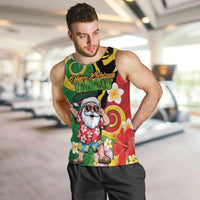 Vanuatu Christmas Men Tank Top Funny Santa with Namele and Boar Tusk Tribal LT03 Green - Polynesian Pride