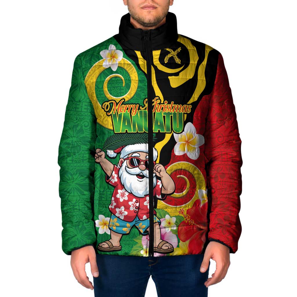 Vanuatu Christmas Padded Jacket Funny Santa with Namele and Boar Tusk Tribal LT03 Men Green - Polynesian Pride
