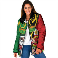 Vanuatu Christmas Padded Jacket Funny Santa with Namele and Boar Tusk Tribal LT03 Women Green - Polynesian Pride