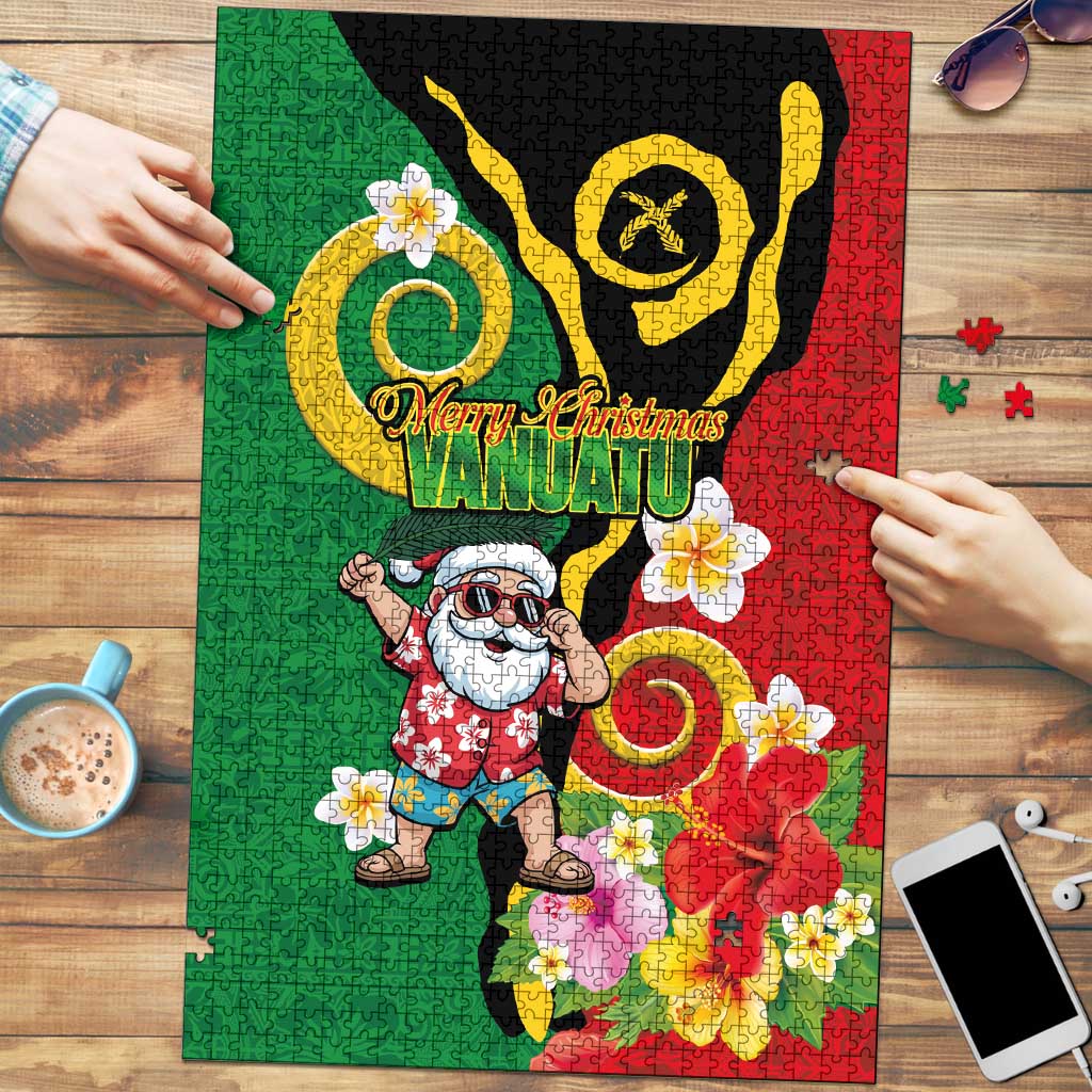 Vanuatu Christmas Puzzle Funny Santa with Namele and Boar Tusk Tribal LT03 Green - Polynesian Pride