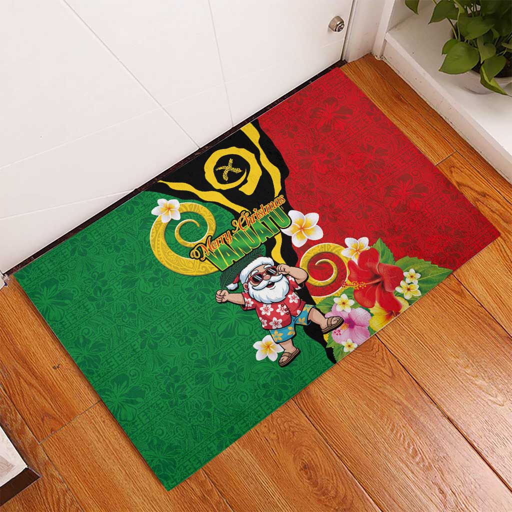 Vanuatu Christmas Rubber Doormat Funny Santa with Namele and Boar Tusk Tribal LT03 - Polynesian Pride
