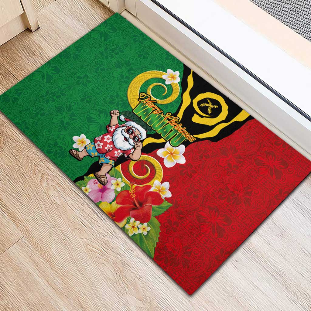 Vanuatu Christmas Rubber Doormat Funny Santa with Namele and Boar Tusk Tribal LT03 - Polynesian Pride