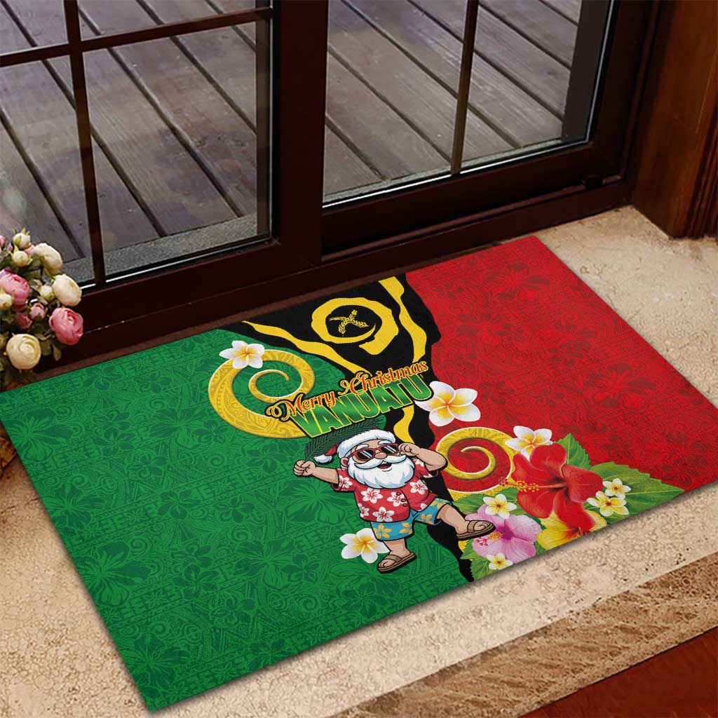 Vanuatu Christmas Rubber Doormat Funny Santa with Namele and Boar Tusk Tribal LT03 - Polynesian Pride