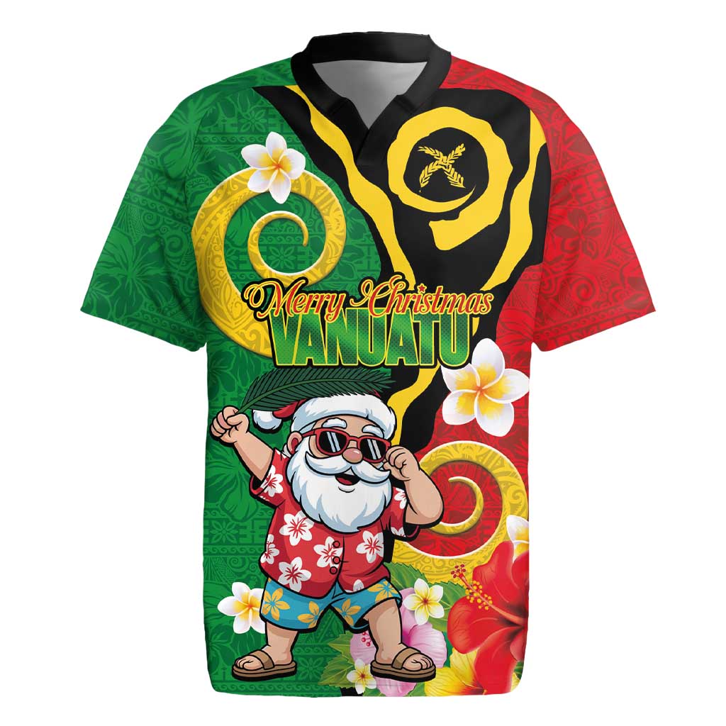 Vanuatu Christmas Rugby Jersey Funny Santa with Namele and Boar Tusk Tribal LT03 Green - Polynesian Pride