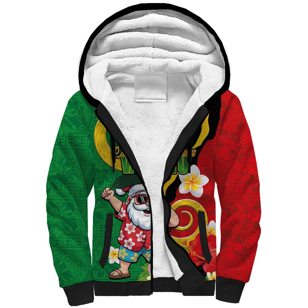 Vanuatu Christmas Sherpa Hoodie Funny Santa with Namele and Boar Tusk Tribal LT03 Unisex Green - Polynesian Pride