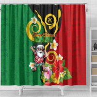 Vanuatu Christmas Shower Curtain Funny Santa with Namele and Boar Tusk Tribal - Polynesian Pride