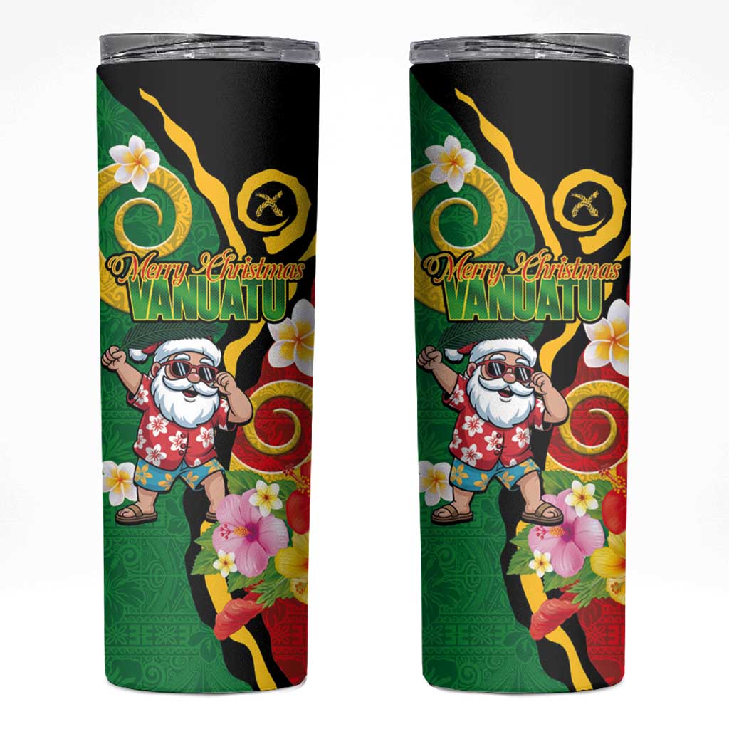 Vanuatu Christmas Skinny Tumbler Funny Santa with Namele and Boar Tusk Tribal - Polynesian Pride