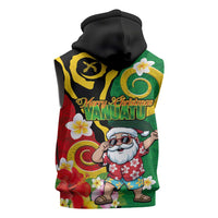 Vanuatu Christmas Sleeveless Hoodie Funny Santa with Namele and Boar Tusk Tribal - Polynesian Pride