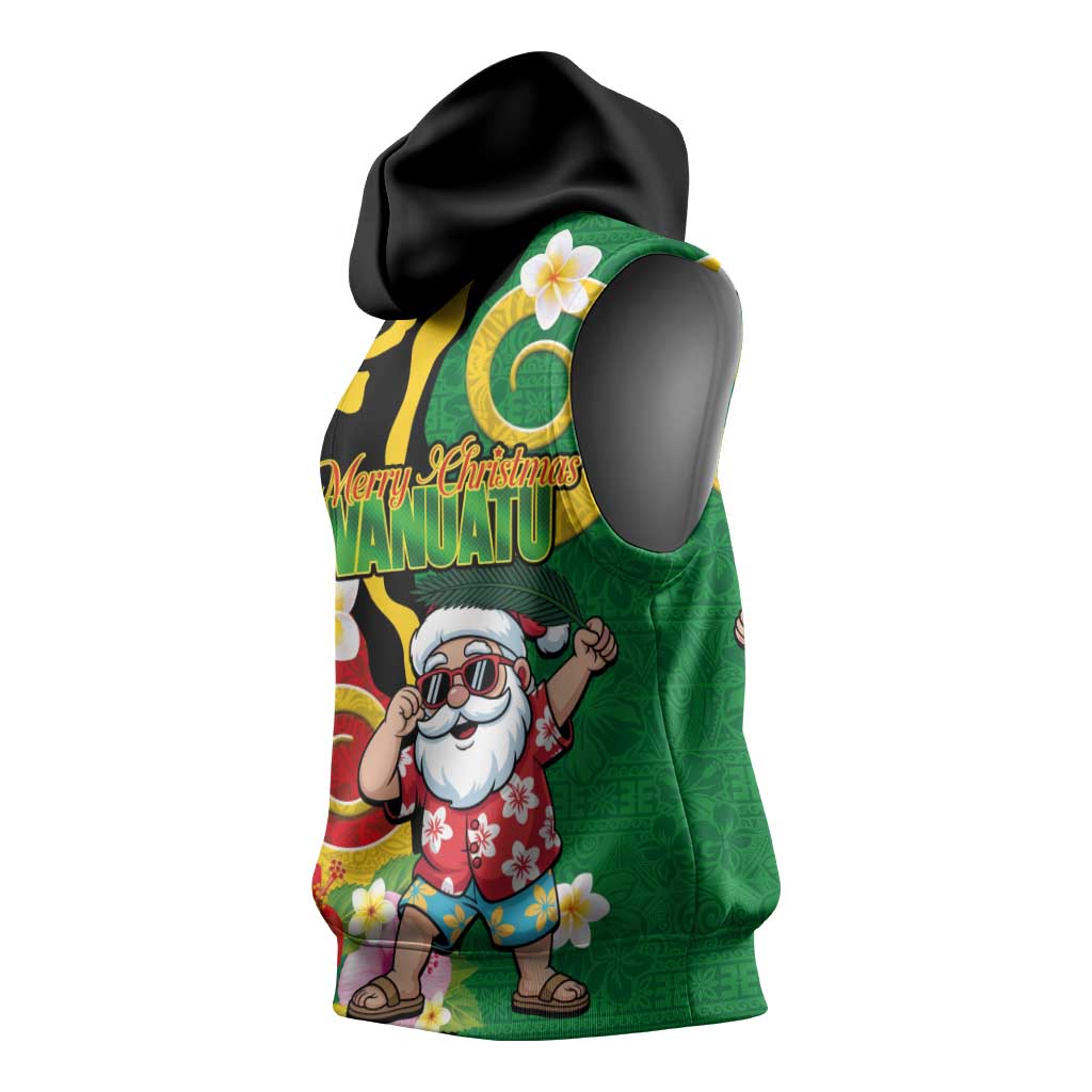 Vanuatu Christmas Sleeveless Hoodie Funny Santa with Namele and Boar Tusk Tribal - Polynesian Pride