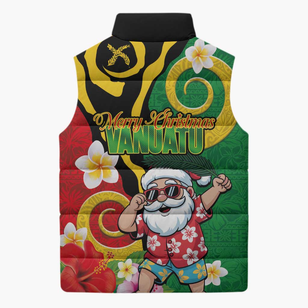 Vanuatu Christmas Sleeveless Puffer Jacket Funny Santa with Namele and Boar Tusk Tribal LT03 - Polynesian Pride
