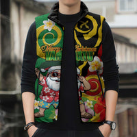 Vanuatu Christmas Sleeveless Puffer Jacket Funny Santa with Namele and Boar Tusk Tribal LT03 - Polynesian Pride