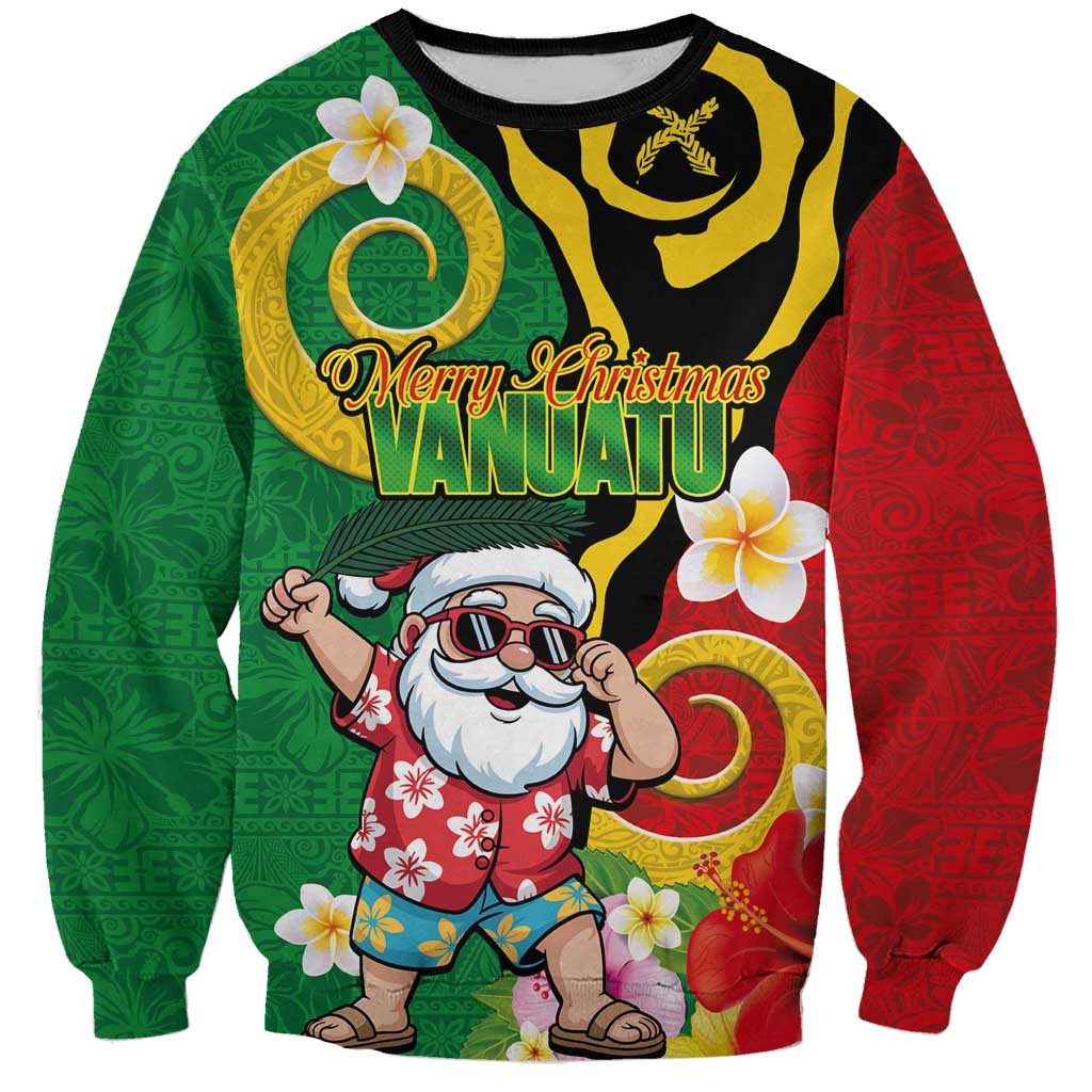 Vanuatu Christmas Sweatshirt Funny Santa with Namele and Boar Tusk Tribal LT03 Unisex Green - Polynesian Pride