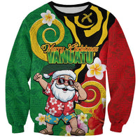 Vanuatu Christmas Sweatshirt Funny Santa with Namele and Boar Tusk Tribal LT03 Unisex Green - Polynesian Pride