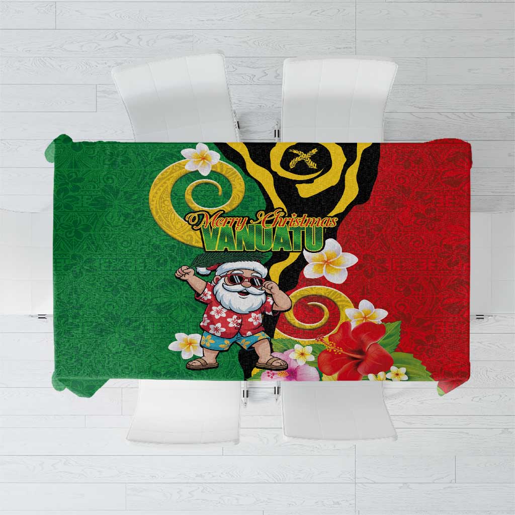 Vanuatu Christmas Tablecloth Funny Santa with Namele and Boar Tusk Tribal LT03 Green - Polynesian Pride