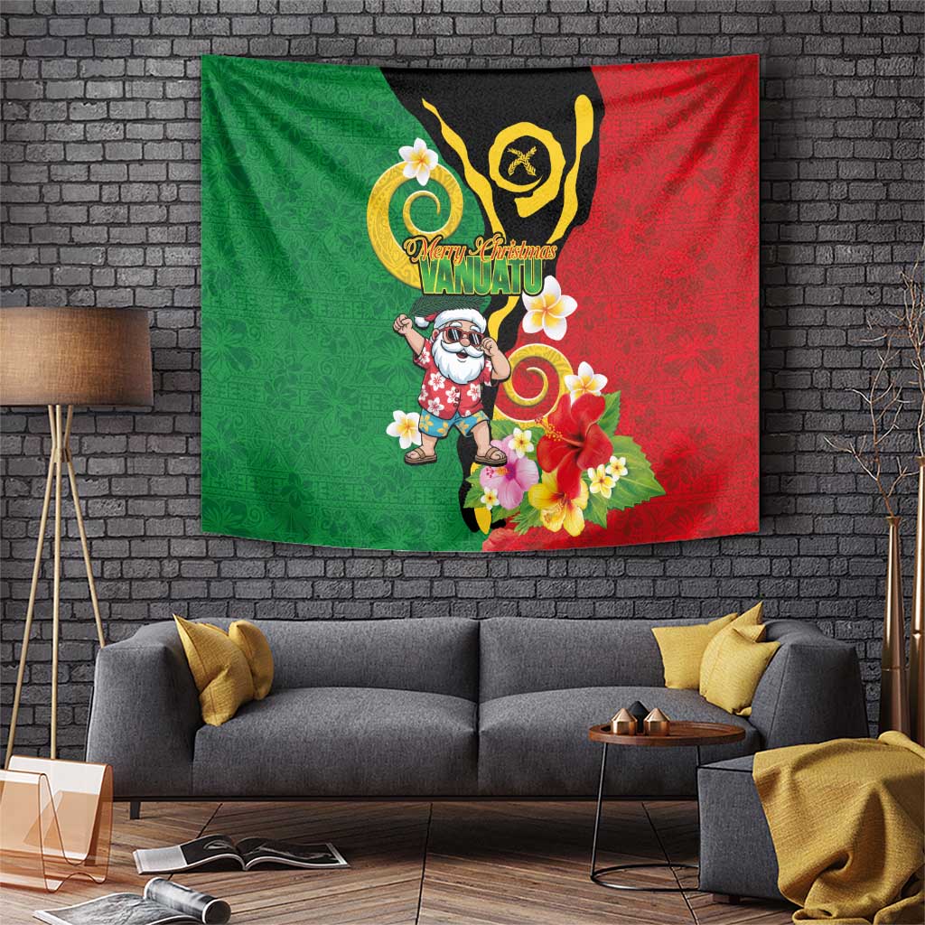 Vanuatu Christmas Tapestry Funny Santa with Namele and Boar Tusk Tribal - Polynesian Pride
