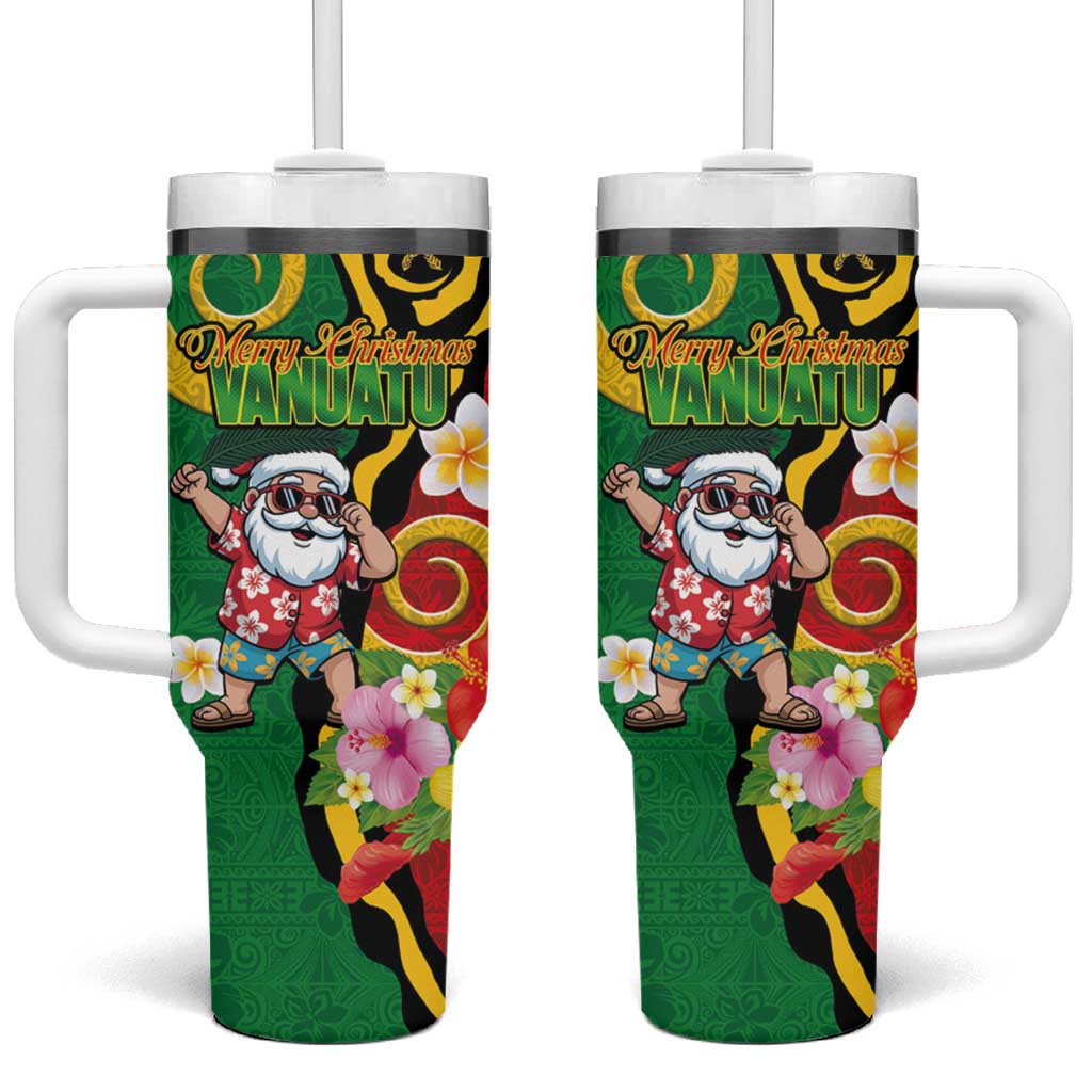 Vanuatu Christmas Tumbler With Handle Funny Santa with Namele and Boar Tusk Tribal - Polynesian Pride