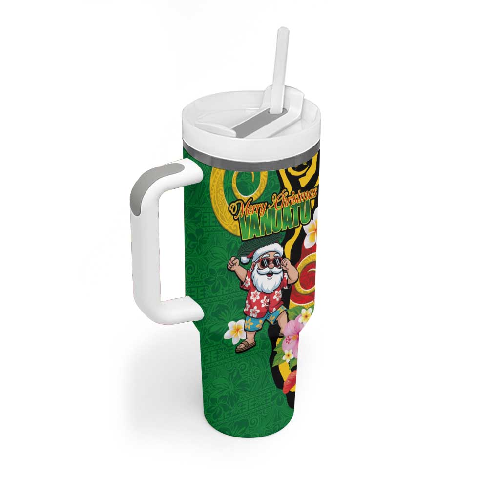 Vanuatu Christmas Tumbler With Handle Funny Santa with Namele and Boar Tusk Tribal - Polynesian Pride