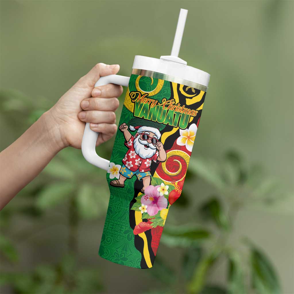 Vanuatu Christmas Tumbler With Handle Funny Santa with Namele and Boar Tusk Tribal - Polynesian Pride