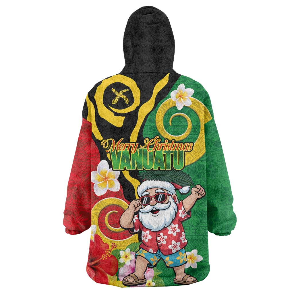 Vanuatu Christmas Wearable Blanket Hoodie Funny Santa with Namele and Boar Tusk Tribal - Polynesian Pride