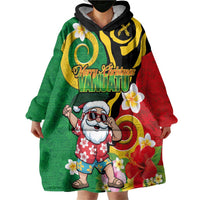 Vanuatu Christmas Wearable Blanket Hoodie Funny Santa with Namele and Boar Tusk Tribal - Polynesian Pride