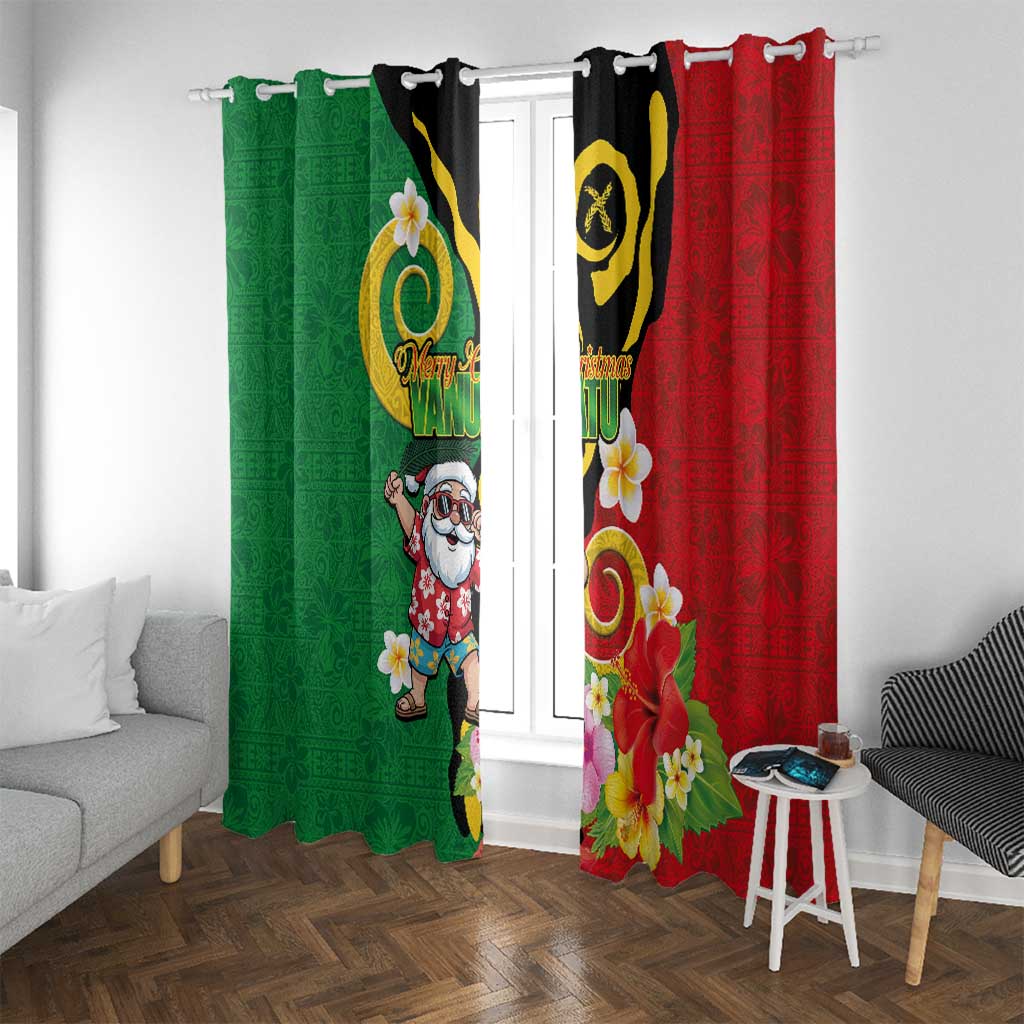 Vanuatu Christmas Window Curtain Funny Santa with Namele and Boar Tusk Tribal - Polynesian Pride