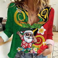 Vanuatu Christmas Women Casual Shirt Funny Santa with Namele and Boar Tusk Tribal - Polynesian Pride