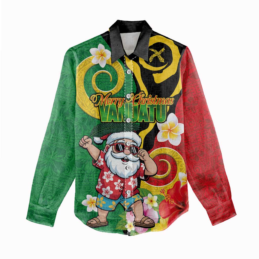 Vanuatu Christmas Women Casual Shirt Funny Santa with Namele and Boar Tusk Tribal - Polynesian Pride