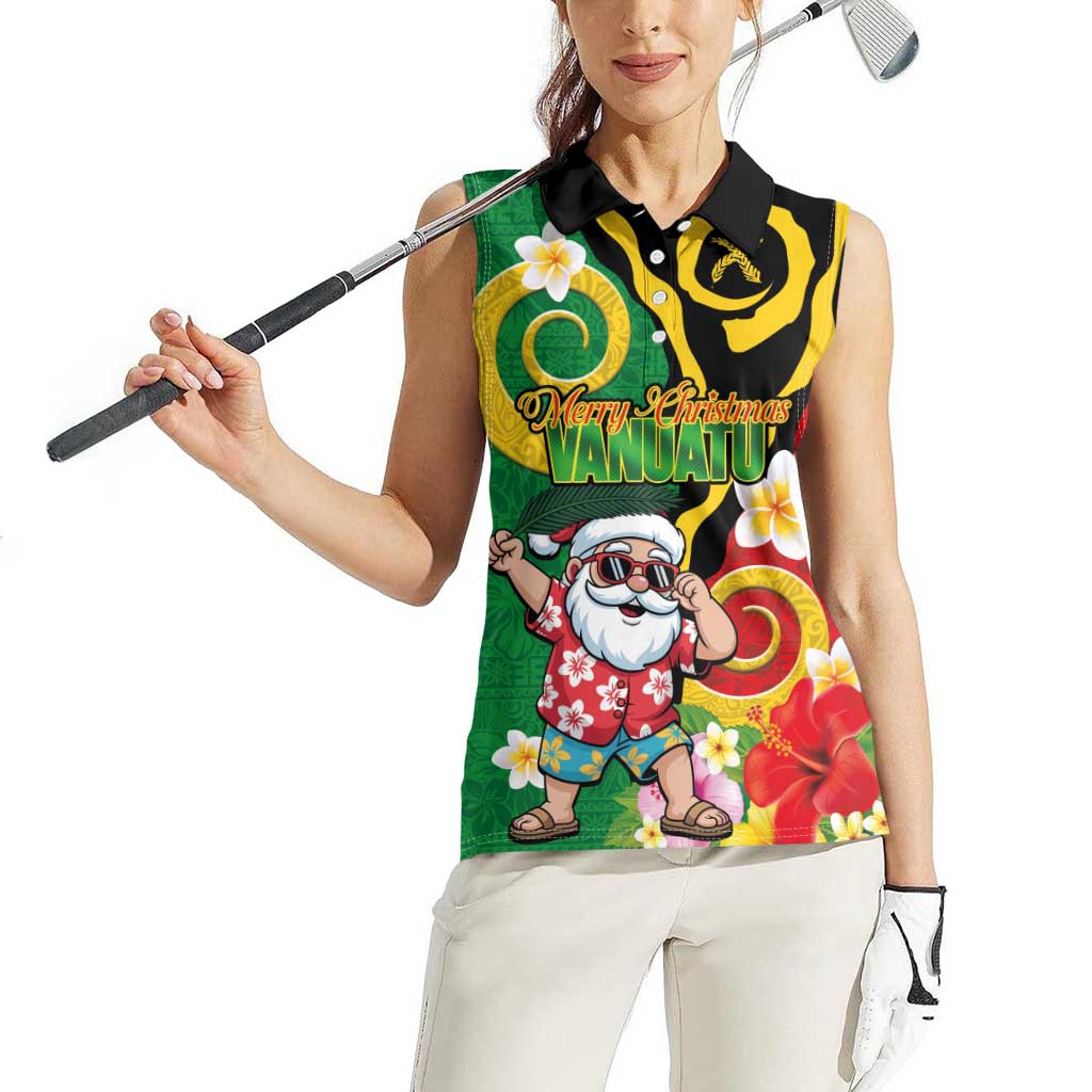 Vanuatu Christmas Women Sleeveless Polo Shirt Funny Santa with Namele and Boar Tusk Tribal - Polynesian Pride