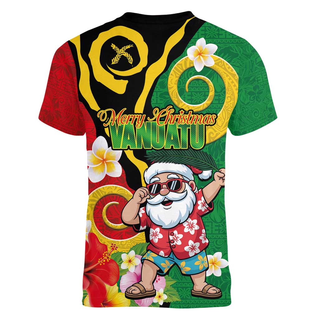 Vanuatu Christmas Women V-Neck T-Shirt Funny Santa with Namele and Boar Tusk Tribal - Polynesian Pride