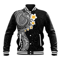 Hawaiian Tribal Tattoo and Plumeria Baseball Jacket Polynesian Pattern Black Color LT03 Unisex Black - Polynesian Pride