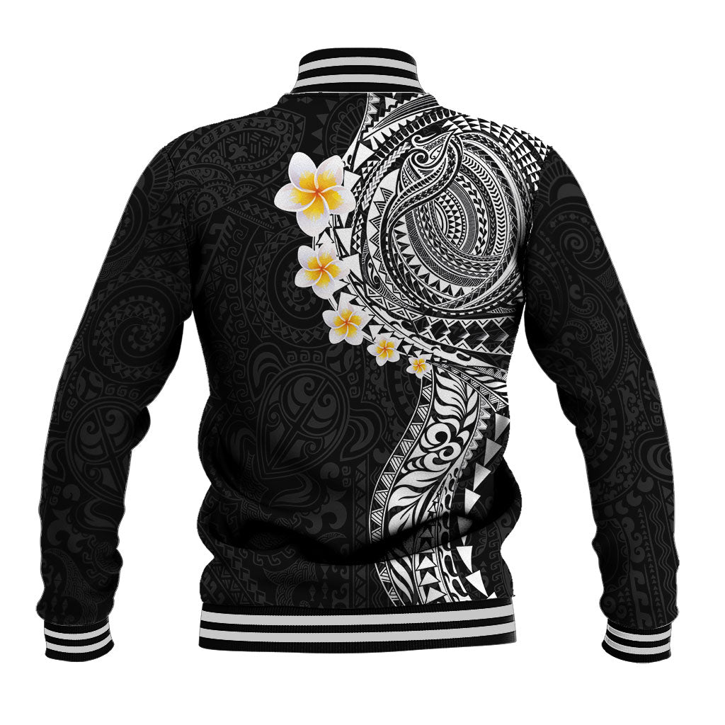 Hawaiian Tribal Tattoo and Plumeria Baseball Jacket Polynesian Pattern Black Color LT03 - Polynesian Pride