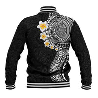 Hawaiian Tribal Tattoo and Plumeria Baseball Jacket Polynesian Pattern Black Color LT03 - Polynesian Pride