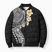 Hawaiian Tribal Tattoo and Plumeria Bomber Puffer Jacket Polynesian Pattern Black Color LT03 Unisex Black - Polynesian Pride