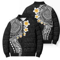 Hawaiian Tribal Tattoo and Plumeria Bomber Puffer Jacket Polynesian Pattern Black Color LT03 - Polynesian Pride