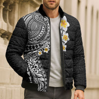 Hawaiian Tribal Tattoo and Plumeria Bomber Puffer Jacket Polynesian Pattern Black Color LT03 - Polynesian Pride