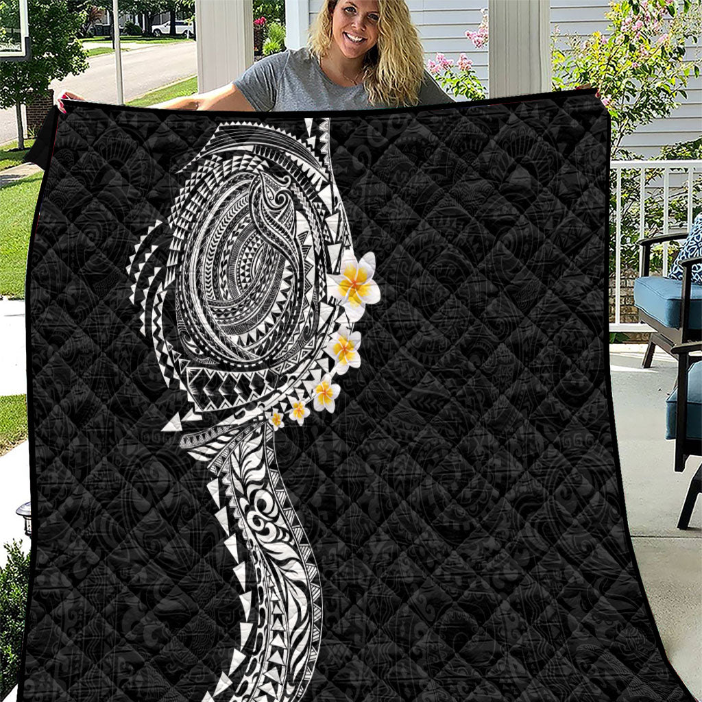 Hawaiian Tribal Tattoo and Plumeria Quilt Polynesian Pattern Black Color