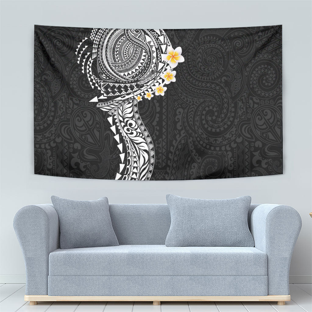 Hawaiian Tribal Tattoo and Plumeria Tapestry Polynesian Pattern Black Color LT03 - Polynesian Pride
