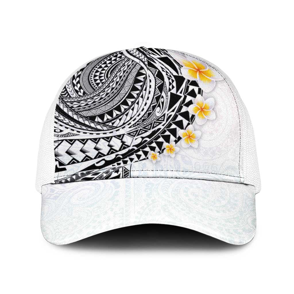 Hawaiian Tribal Tattoo and Plumeria Baseball Net Cap Polynesian Pattern White Color LT03 One Size White White - Polynesian Pride
