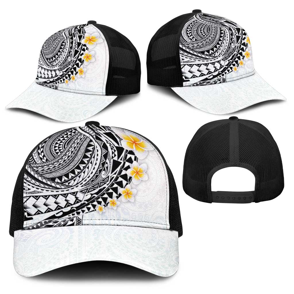 Hawaiian Tribal Tattoo and Plumeria Baseball Net Cap Polynesian Pattern White Color LT03 - Polynesian Pride