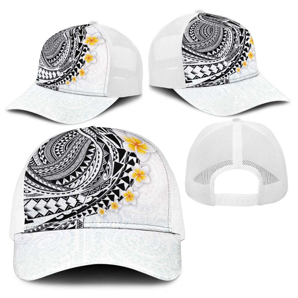 Hawaiian Tribal Tattoo and Plumeria Baseball Net Cap Polynesian Pattern White Color LT03 - Polynesian Pride