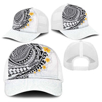 Hawaiian Tribal Tattoo and Plumeria Baseball Net Cap Polynesian Pattern White Color LT03 - Polynesian Pride