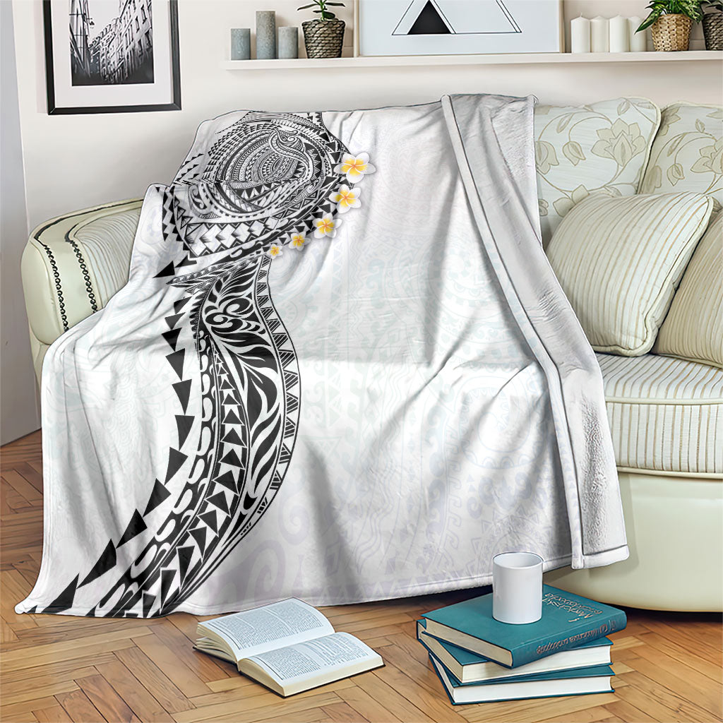 Hawaiian Tribal Tattoo and Plumeria Blanket Polynesian Pattern White Color LT03 White - Polynesian Pride