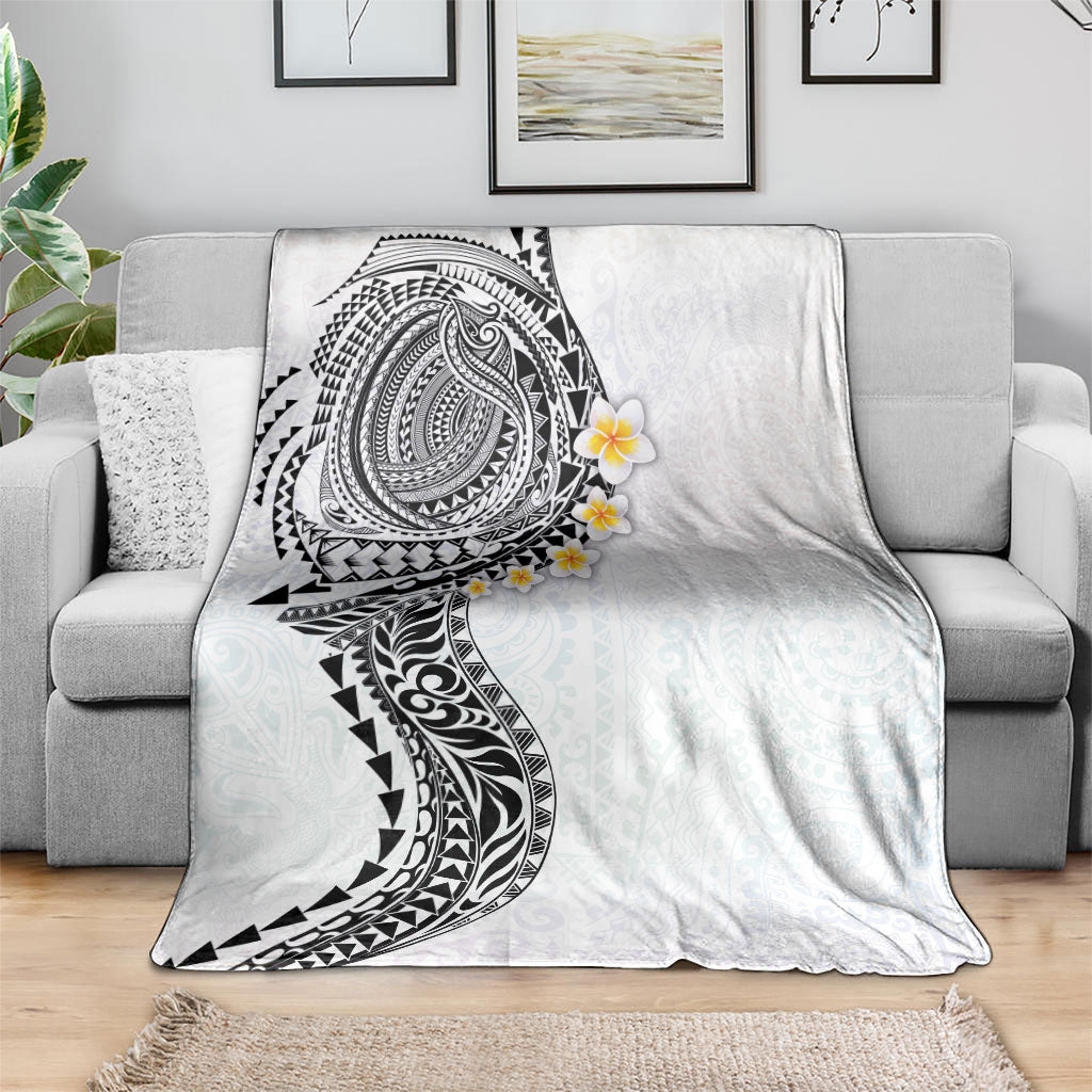 Hawaiian Tribal Tattoo and Plumeria Blanket Polynesian Pattern White Color LT03 - Polynesian Pride